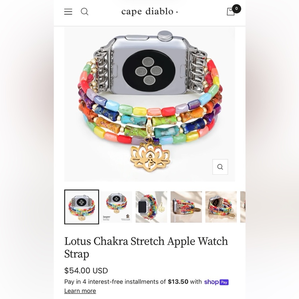 Cape Diablo Multi-Color Lotus Chakra Stretch Apple Watch Band with Gold Charm SM